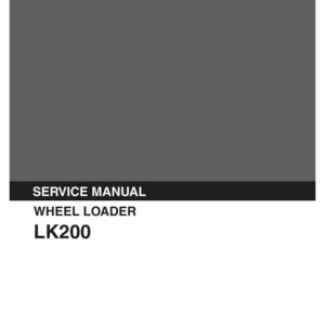 K&ouml;nnte beinhalten: Ein graues und schwarzes Wartungshandbuch f&uuml;r einen Kobelco Radlader Modell LK200. Der Text lautet Kobelco, Service Manual, Wheel Loader, LK200, Applicable: LK200 RK-1003-, S5RK0001E-04 und 10/88. Das Design zeigt eine gro&szlig;e graue rechteckige Fl&auml;che.