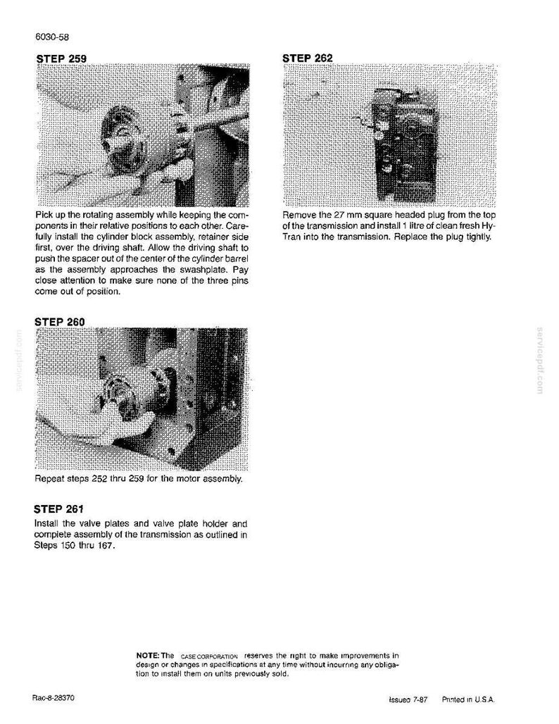May include: A technical manual page with diagrams and instructions for machinery repair. The page includes steps for assembly and maintenance, with detailed illustrations and text. The manual is printed in black and white.