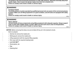May include: A technical document with safety warnings and preparation instructions for a driving wheel. The document includes warnings about pressurized fluids, crushing hazards, and heavy objects. It also lists items needed for preparation.