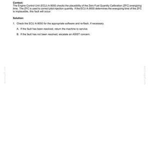 May include: A white document with black text detailing fault codes for electrical systems. The text includes "DTC 3E3-03-ECU internal failure - Injection quantity correction" and instructions for troubleshooting.