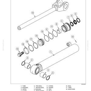 May include: An exploded view technical diagram of a lift cylinder assembly labeled 8006-5. The illustration displays eighteen numbered components including a tube, rod, piston, various seals, rings, bushings, and a bolt, with a legend at the bottom.