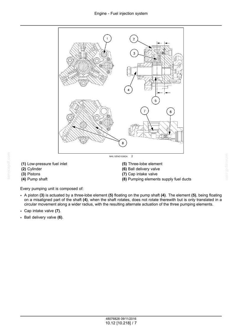May include: Diagram of an engine fuel injection system, with labeled components including pistons, pump shaft, and valves. The image is a technical illustration with cross-sectional views.