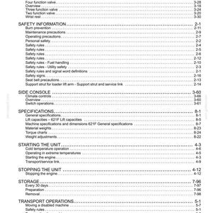 Op de afbeelding: Pagina uit een technisch handboek met secties als 'Veiligheidsinformatie' en 'Specificaties'. De tekst is zwart op een witte achtergrond, met paginanummers en sectietitels.