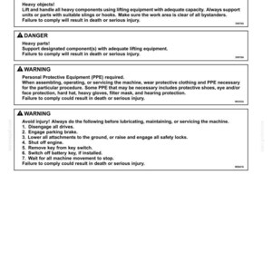 May include: A technical document titled "Hydrostatic transmission - Overhaul Assemble" with safety warnings. The document includes instructions and warnings about heavy objects, heavy parts, and required personal protective equipment.