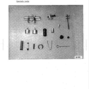 May include: A black and white diagram of various air conditioning tools. The image includes the text "Speciale tools" and "AIR CONDITIONING". The tools are arranged on a textured surface and include a variety of shapes and sizes.