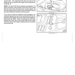 May include: A technical manual page titled 6 - WORKING OPERATIONS featuring black and white line drawings of tractor controls. The diagrams illustrate a position control lever, a draft force wheel, and a switch, labeled with numbers 1, 2, and 3.