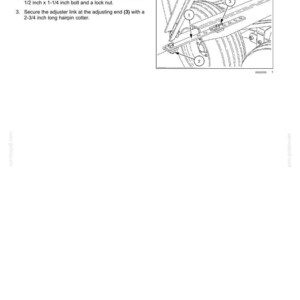 May include: Diagram illustrating the installation of an adjuster link for bale storing and handling. Instructions detail securing the link with bolts and a hairpin cotter. The image includes a detailed view of the components.