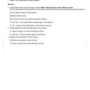 May include: A technical document detailing fault codes for electrical systems. The document includes the title "4338-Configuration error" and provides troubleshooting steps, including checking the transmission control module.