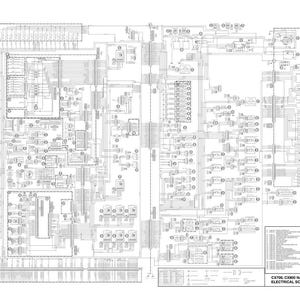 Op de afbeelding: Een gedetailleerd elektrisch schema voor CX700 en CX800 NA graafmachines. Het zwart-wit diagram bevat talrijke lijnen, symbolen en componenten, met tekstlabels en een legenda aan de rechterkant. Het document is gedateerd 15-08-1992.