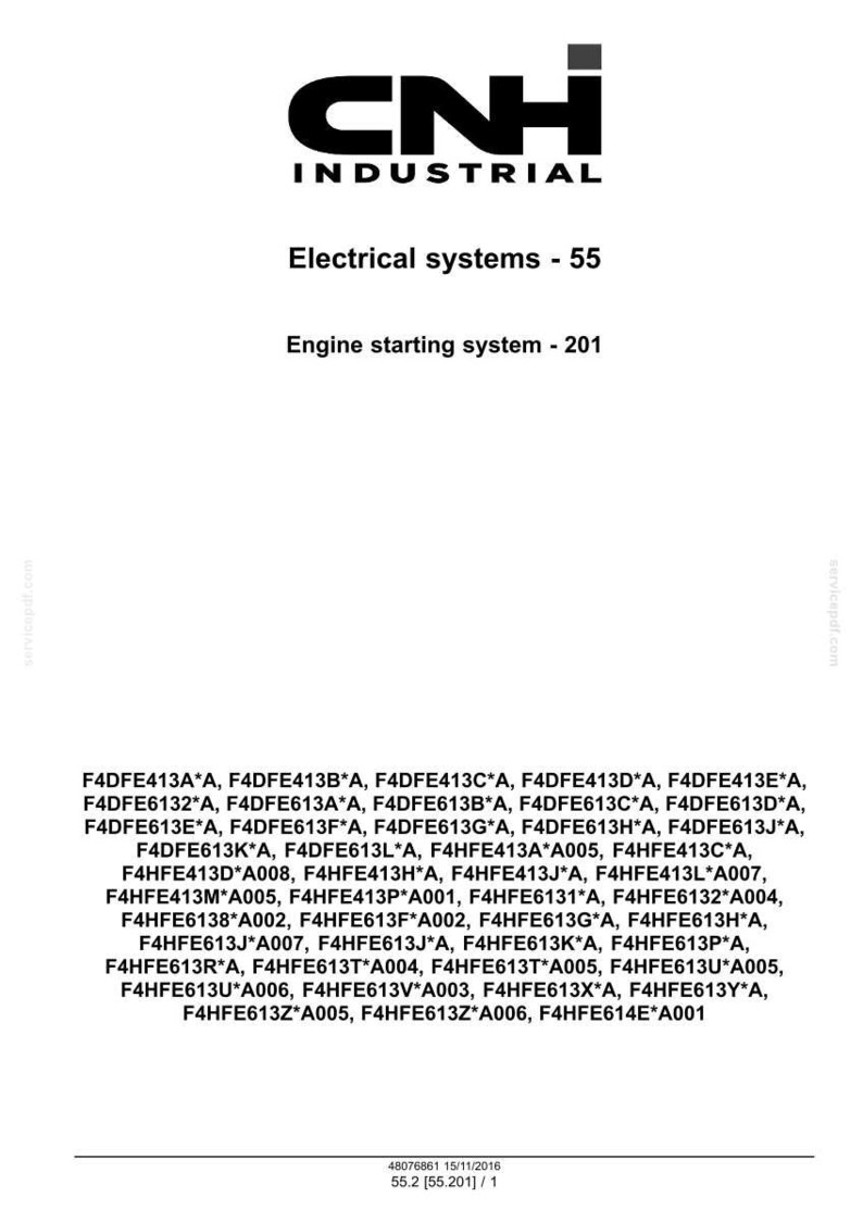 May include: A CNH Industrial document with the company logo and text. The document lists "Electrical systems - 55" and "Engine starting system - 201". Below are various part numbers.