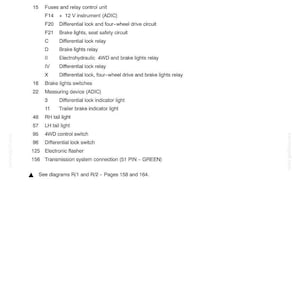 May include: Page from a manual detailing the electrical system, specifically the differential lock, four-wheel drive, and brake lights circuit. Includes a list of components like fuses, relays, and switches. Text includes "Differential Lock" and "Brake Lights".
