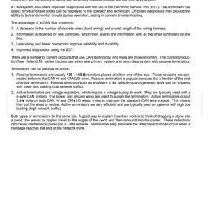 May include: A document detailing electrical systems and electronic modules. It explains CAN bus systems, their advantages, and the use of terminators, including passive and active types, with technical specifications and diagrams.