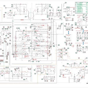 May include: A detailed hydraulic schematic for a CX300C excavator, featuring numerous interconnected diagrams, symbols, and text annotations. The technical drawing is on a white background with a legend and component list.