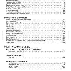 May include: A white document titled "Contents" with a list of topics including "General Information," "Safety Information," and "Controls/Instruments." The document is a manual with page numbers and section titles.