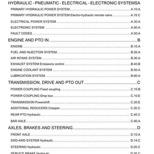 Pode incluir: P&aacute;gina de sum&aacute;rio de manual com se&ccedil;&otilde;es sobre sistemas hidr&aacute;ulicos, el&eacute;tricos e de motor. Texto preto sobre fundo branco com t&iacute;tulos e n&uacute;meros de p&aacute;gina. Documento datado de 16/11/2010.
