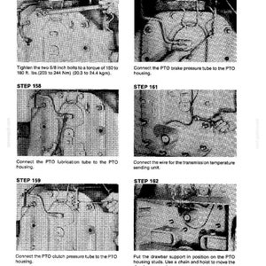 May include: A technical diagram with six steps for mechanical assembly. The steps include tightening bolts, connecting tubes, and installing components. Text includes torque specifications in foot-pounds and Newton-meters. The diagram is printed in black and white.