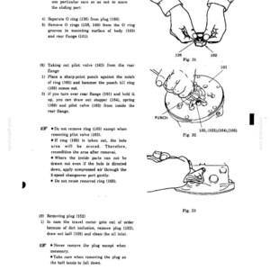 Peut inclure: Une page de manuel technique pr&eacute;sentant des dessins au trait en noir et blanc &eacute;tiquet&eacute;s Fig. 31, Fig. 32 et Fig. 33. Les sch&eacute;mas illustrent les proc&eacute;dures de d&eacute;montage m&eacute;canique d'un moteur de translation, incluant des pi&egrave;ces num&eacute;rot&eacute;es.