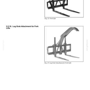 May include: Diagram of a fork lift with 38-inch (160 cm) forks and a log grab attachment. The image includes text labels: "Fork Lifts" and "Log Grab Attachment for Fork Lifts".