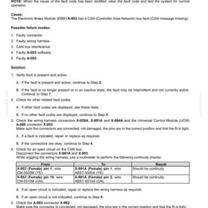 May include: A technical document titled Electrical systems - FAULT CODES 12699 - CAN message missing for the EBM control module. It lists causes, failure modes, and step-by-step troubleshooting solutions including wiring harness checks and connector inspections.