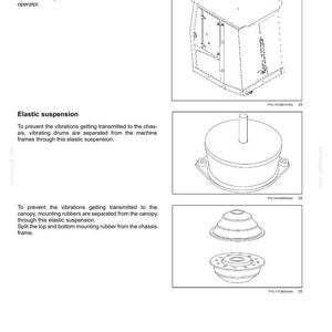 May include: Technical diagram of an operator's cab, elastic suspension components, and mounting rubbers. The cab is a rectangular structure with a top and side panels. The suspension components are circular and layered.