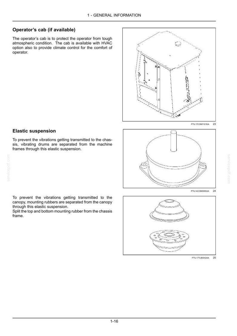May include: Technical diagram of an operator's cab, elastic suspension components, and mounting rubbers. The cab is a rectangular structure with a top and side panels. The suspension components are circular and layered.