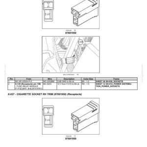 May include: Diagram of electrical connectors, including an 8A socket and a cigarette socket RH trim. The image includes detailed illustrations of the connectors, with labels and part numbers for identification. The diagram is for electrical systems and harnesses.