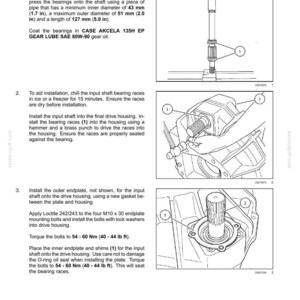 May include: Technical diagram illustrating the assembly of a final drive with a Bull Gear Type and a 11:111 ratio. Includes instructions for installing bearings, endplates, and applying Loctite. Measurements are in inches and foot-pounds.