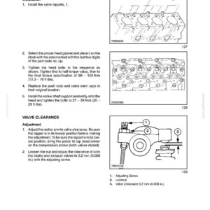May include: Diagram from a service manual showing engine cylinder head installation and valve clearance adjustment. Includes illustrations of cylinder head components, torque specifications, and adjustment procedures. Text includes "CYLINDER HEAD" and "VALVE CLEARANCE".