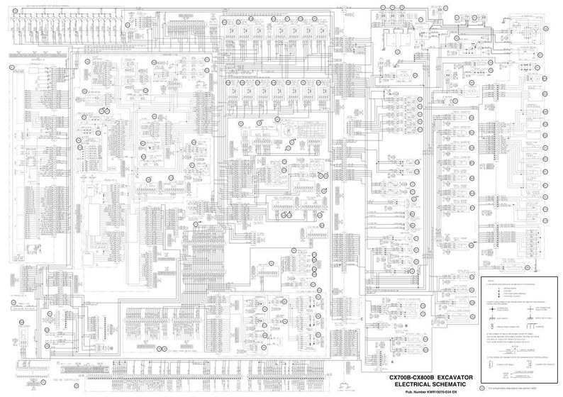 Puede incluir: Esquema el&eacute;ctrico detallado para una excavadora CX700B-CX800B. El diagrama es una compleja red de l&iacute;neas, s&iacute;mbolos y componentes, con etiquetas de texto y una leyenda en la esquina inferior derecha. El esquema est&aacute; impreso sobre un fondo blanco.