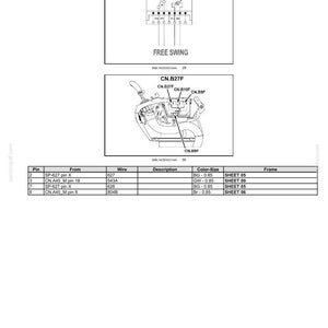 May include: Diagram of electrical connectors and wiring, including a 10-pin male connector labeled CN.B27 and a free swing switch. The image includes a table detailing pin connections, wire descriptions, and color-size information.