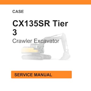 May include: White background with the text "CASE" at the top, followed by "CX135SR Tier 3" in bold black font. Below is "Crawler Excavator" and an illustration of the excavator. An orange rectangle at the bottom reads "SERVICE MANUAL."