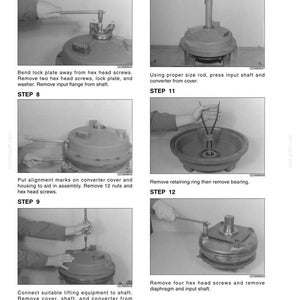 May include: A series of six black and white instructional images detailing mechanical assembly steps. The images show hands using tools on metallic components, with accompanying text describing each step. The images are from a manual.