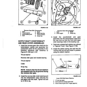 May include: Diagram of transmission components, including gears, washers, and a shaft. The image includes labeled parts and assembly instructions, with measurements in inches and foot-pounds.
