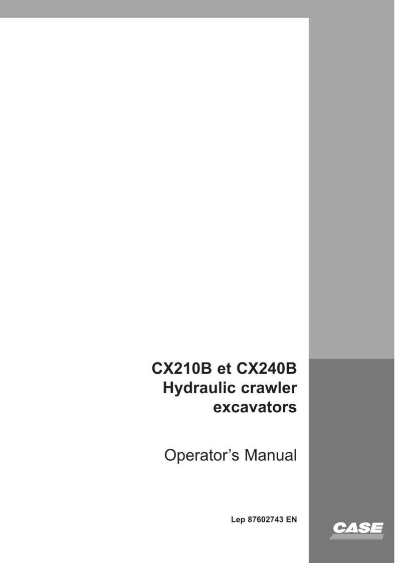 May include: A white and gray manual cover with the text "CX210B et CX240B Hydraulic crawler excavators Operator's Manual". The Case logo is in the bottom right corner.