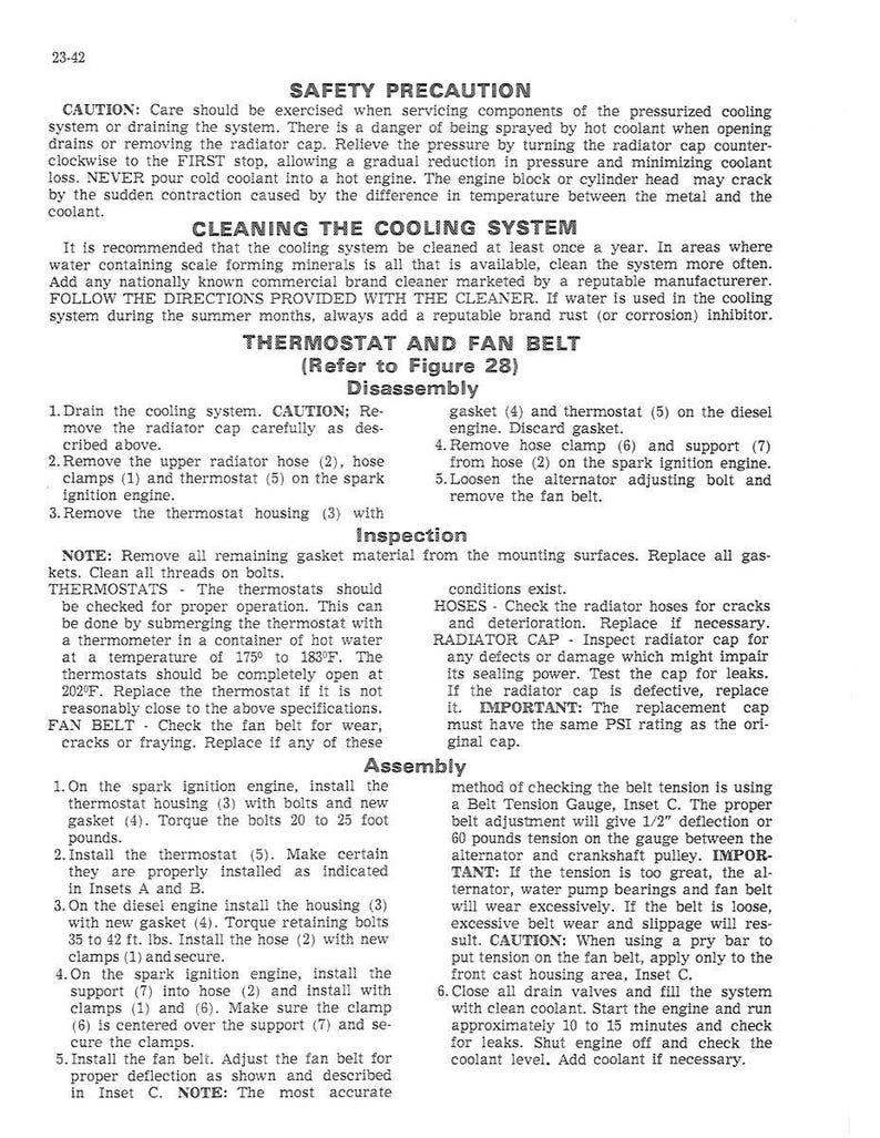 May include: A printed page with instructions for cleaning a cooling system, including safety precautions, disassembly, inspection, and assembly steps. The text includes warnings and torque specifications for various components.