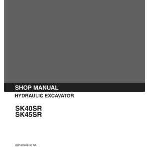 K&ouml;nnte beinhalten: Ein Kobelco Werkstatthandbuch f&uuml;r einen Hydraulikbagger, speziell f&uuml;r die Modelle SK40SR und SK45SR. Der Einband ist dunkelgrau mit wei&szlig;em Text, einschlie&szlig;lich des Codes S5PH0001E-00 NA, dem Ausgabedatum 05-1997 und Seriennummernbereichen.