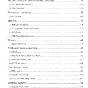 May include: A detailed technical document with a white background, listing various tractor components and systems. Sections include hitches, steering, wheels, tracks, and climate control. The document is dated April 13, 2017.