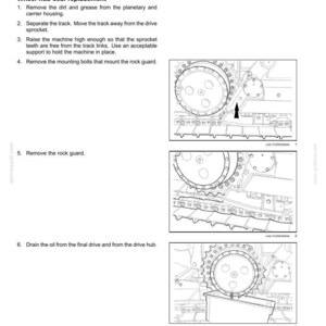 May include: Diagram of a wheel hub removal procedure, with detailed illustrations of the rear axle system. Includes steps for seal replacement, with text instructions and numbered diagrams. The image is in black and white.