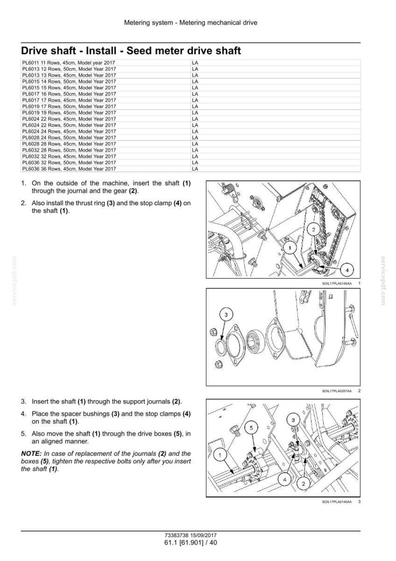 May include: Diagram of a metering system's mechanical drive, with detailed instructions for installing the drive shaft, including parts like the thrust ring and stop clamp. The image includes a parts list and diagrams.