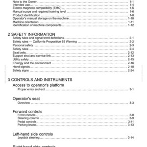 May include: A white document page with the title "Contents" at the top. The document is a table of contents with numbered sections and sub-sections, including "General Information" and "Safety Information".