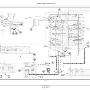 Może przedstawiać: Szczeg&oacute;łowy schemat techniczny systemu hydraulicznego, renderowany w czerni i bieli. Schemat zawiera r&oacute;żne komponenty, linie i adnotacje, z tytułem "Hydraulic systems - Hydraulic systems" na g&oacute;rze. Na dole obrazu znajduje się tekst "35.1 (35.000) / 75".