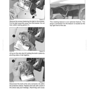 May include: A black and white technical diagram showing the steps to replace a light bulb. The diagram includes close-up images of the light assembly, wire connectors, and the bulb itself. Text instructions accompany each step.