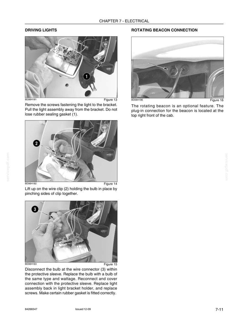 May include: A black and white technical diagram showing the steps to replace a light bulb. The diagram includes close-up images of the light assembly, wire connectors, and the bulb itself. Text instructions accompany each step.