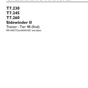 May include: An original operator's manual for New Holland Agriculture T7.230, T7.245, and T7.260 Sidewinder II tractors, Tier 4B final. The white cover features black text, part number 48072430, 1st edition English, dated December 2017, and the brand logo.