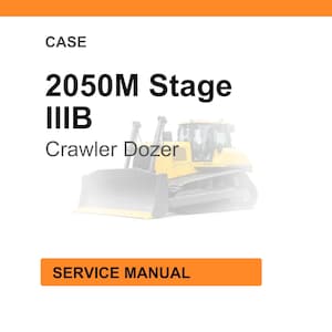 May include: A white background with the word "CASE" at the top. The text "2050M Stage IIIB Crawler Dozer" is displayed in black. An orange rectangle at the bottom reads "SERVICE MANUAL". A faded image of a yellow bulldozer is in the background.