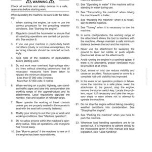 Pu&ograve; includere: Una pagina di un manuale operativo intitolata "FUNZIONAMENTO DELLA MACCHINA" con un simbolo di avvertimento. Il testo fornisce istruzioni di sicurezza, inclusi controlli e considerazioni ambientali.
