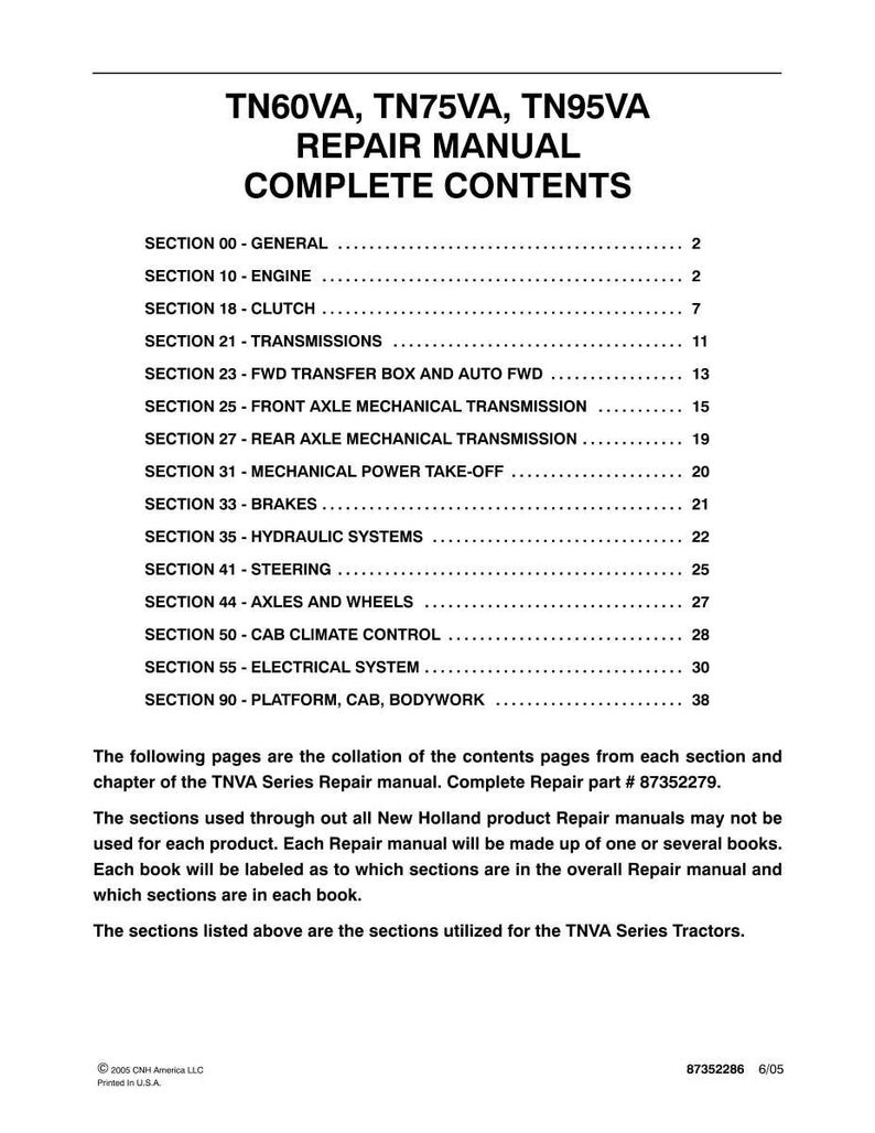 New Holland Tn60va, Tn75va, TN95VA Tractor Service Repair Workshop Manual PDF | Instant PDF Download image 3