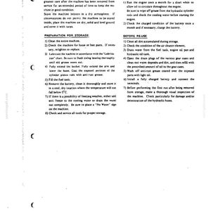 May include: A technical document page titled 27. STORAGE OF MACHINE, containing black text on a white background. It outlines instructions for machine storage, preparation for storage, during storage, and before re-use, including maintenance steps.