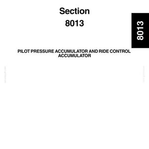 May include: A white document with the title "Section 8013" in bold black text. Below, it reads "PILOT PRESSURE ACCUMULATOR AND RIDE CONTROL ACCUMULATOR." The document includes the New Holland Construction, LLC. logo and copyright information.