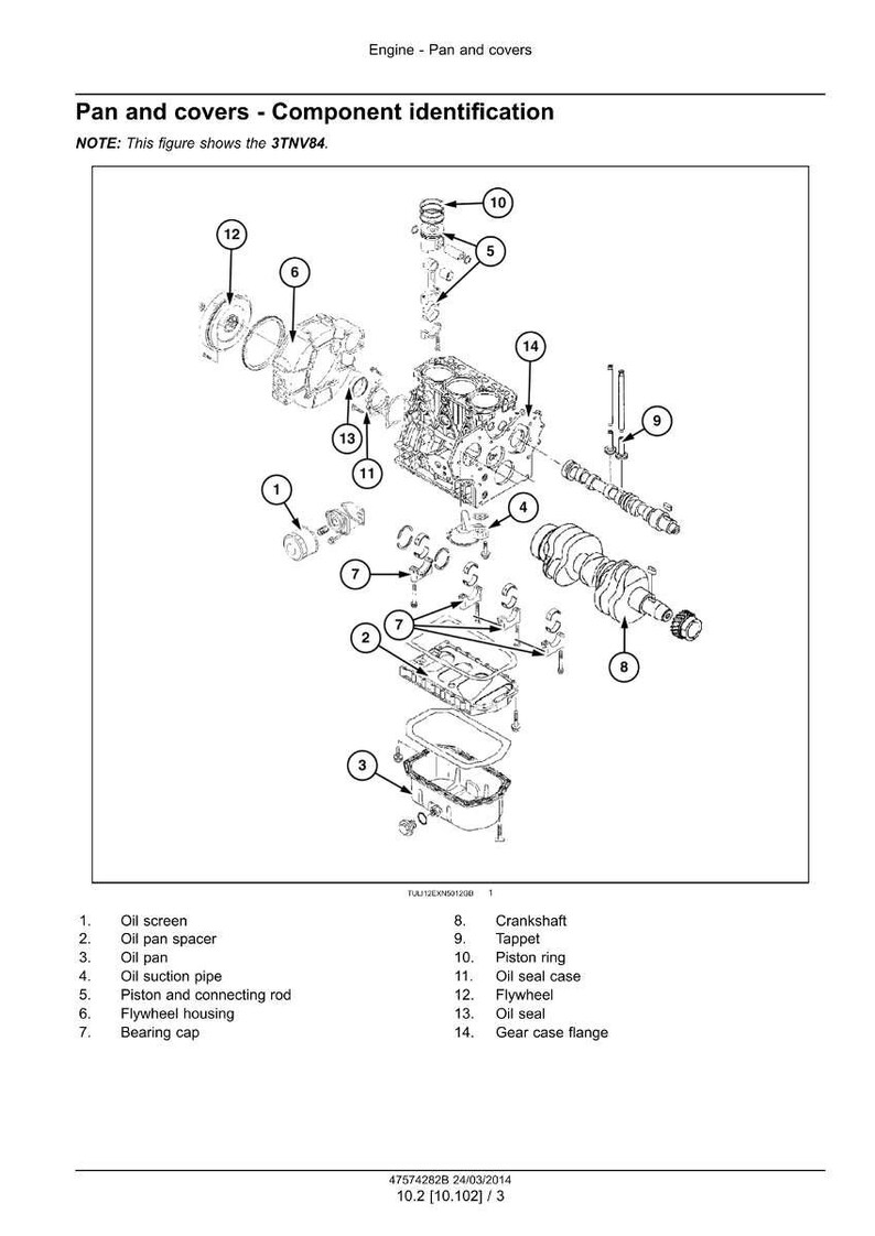 Pu&ograve; includere: Schema dei componenti del motore, tra cui filtro olio, coppa dell'olio, pistone e volano. Il testo in alto recita "Motore - Coppa e coperchi".